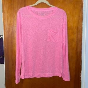 J Crew pink long sleeve pocket T shirt